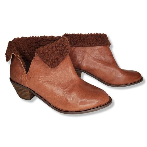 Kelsi Dagger Shoes - NEW Kelsi Dagger Brooklyn Women's  Brown Leather Faux Fur Ankle Bootie C477